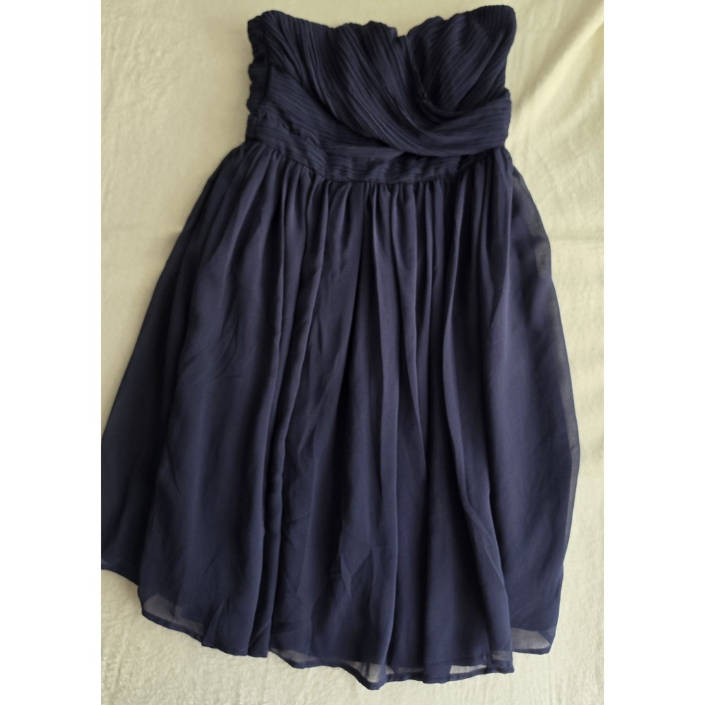 Tevolio Women's Size 8 Navy Blue Strapless Pleated Chiffon Formal Party Dress